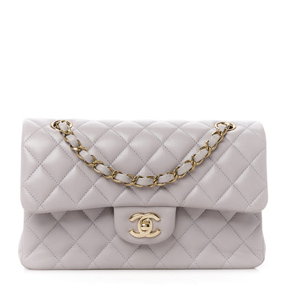Chanel Lambskin Quilted Small Double Flap Light Grey 1 of 15