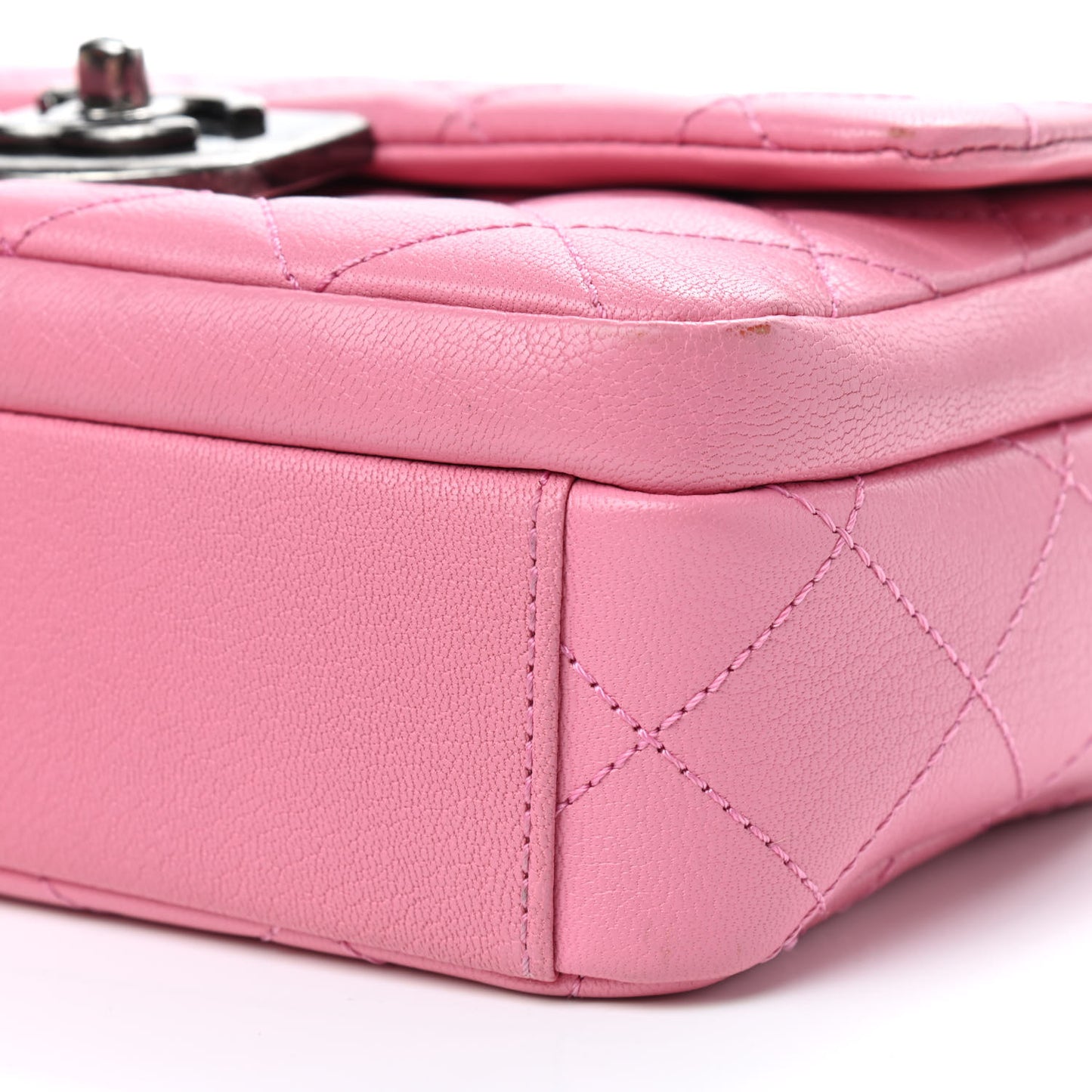 Shiny Goatskin Quilted Small Double Carry Waist Chain Flap Pink