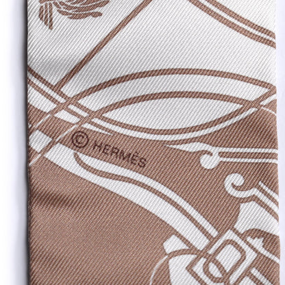 Hermes Silk Ex-Libris Twilly Beige White Caramel 4 of 4