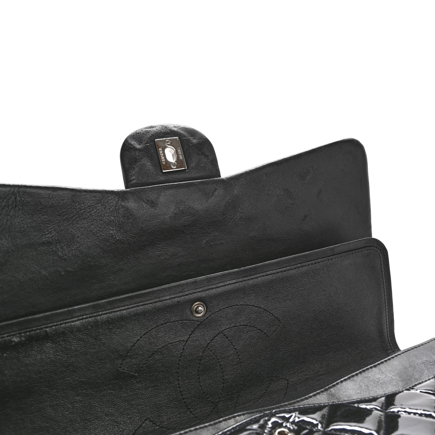 Patent Quilted Maxi Double Flap Black