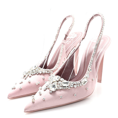 Gucci Satin Crystal Talia 105 Slingback Pumps 37.5 Stone Pink 4 of 10