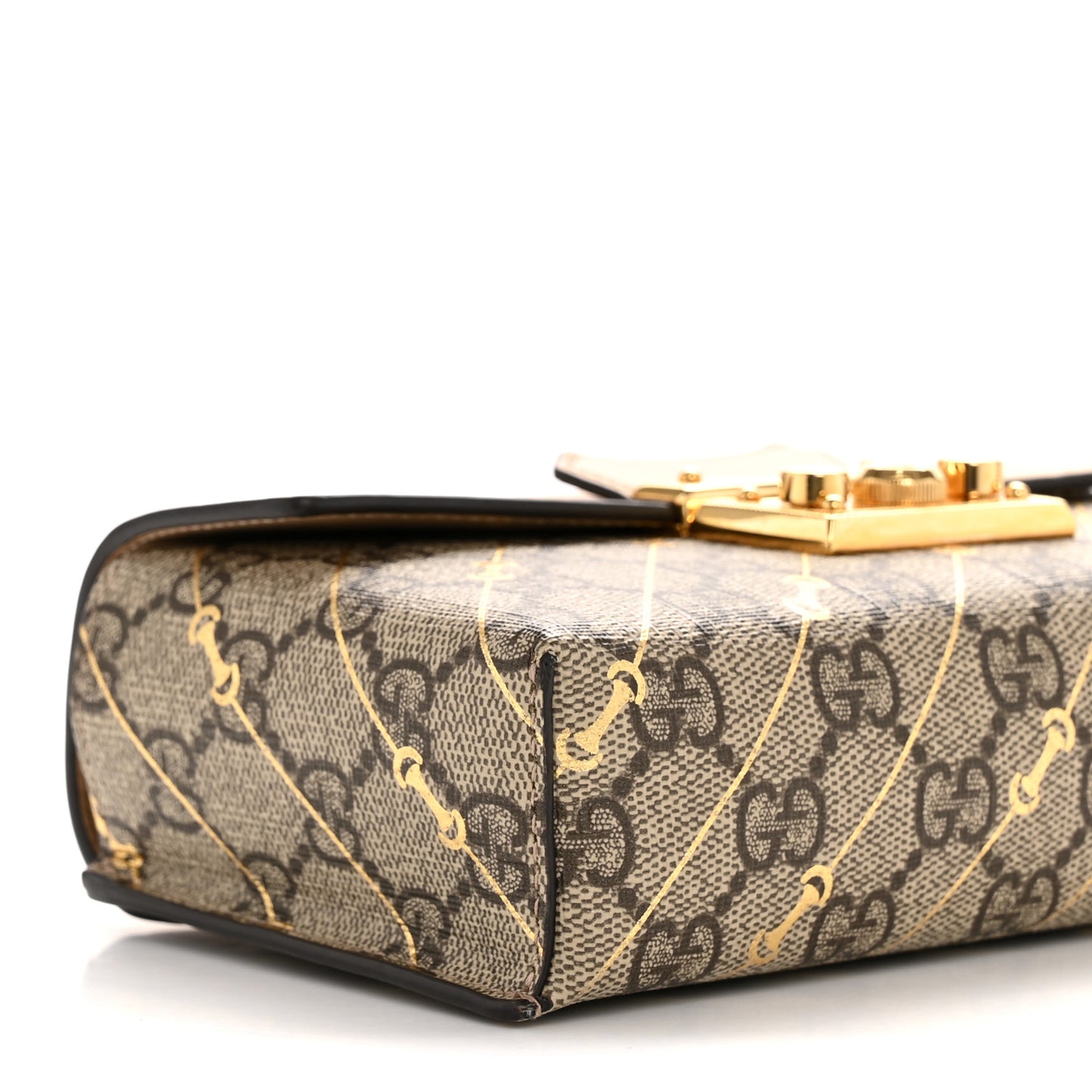 GG Supreme Monogram Calfskin Horsebit Print Mini Padlock Top Handle Shoulder Bag Beige Ebony Light Pink