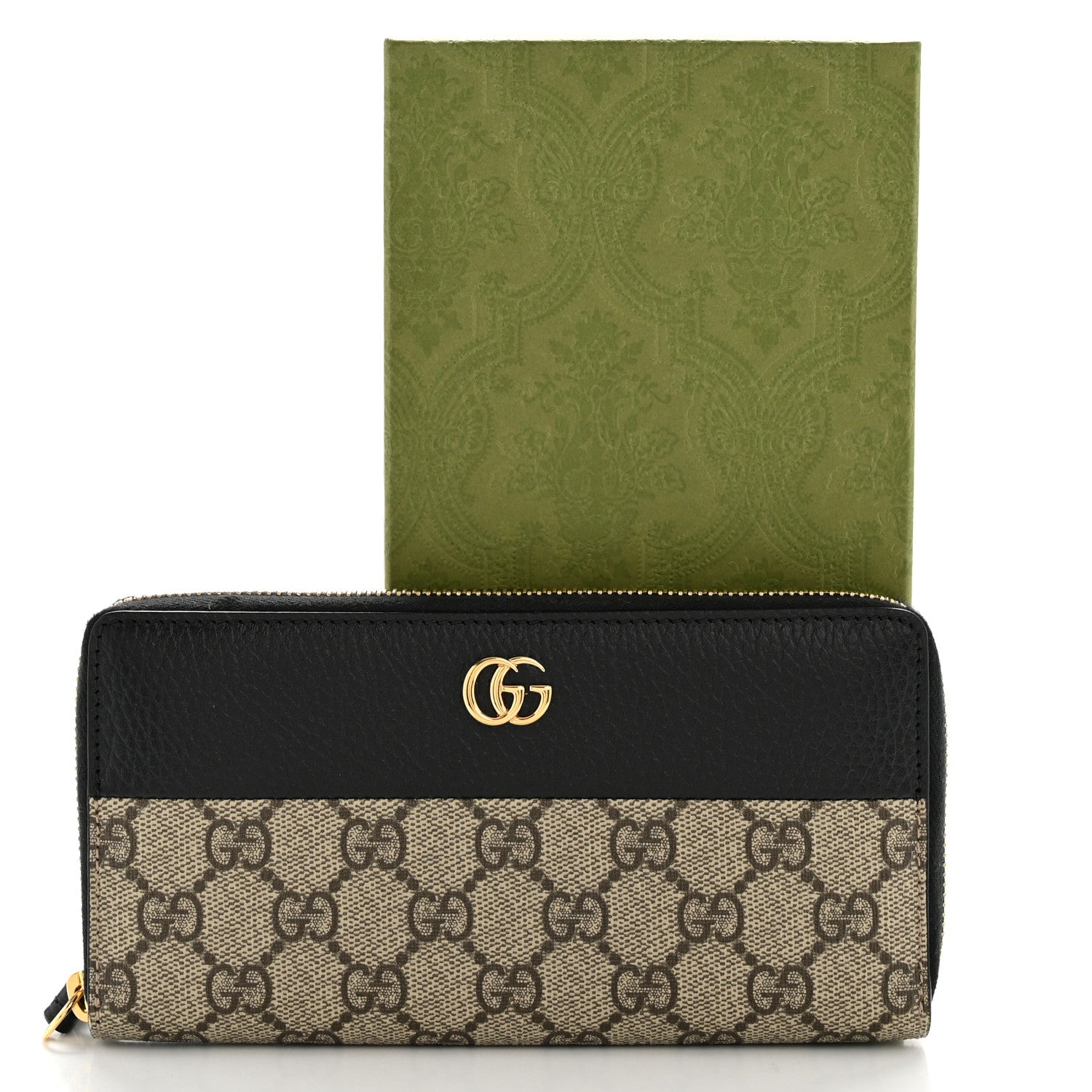 Gucci Dollar Calfskin GG Supreme Monogram GG Marmont Zip Around Wallet Black Beige Ebony 12 of 12