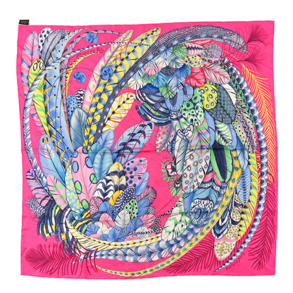 Hermes Silk Plumes En Fete Scarf 90 Rose Vif Bleu Vert 1 of 3