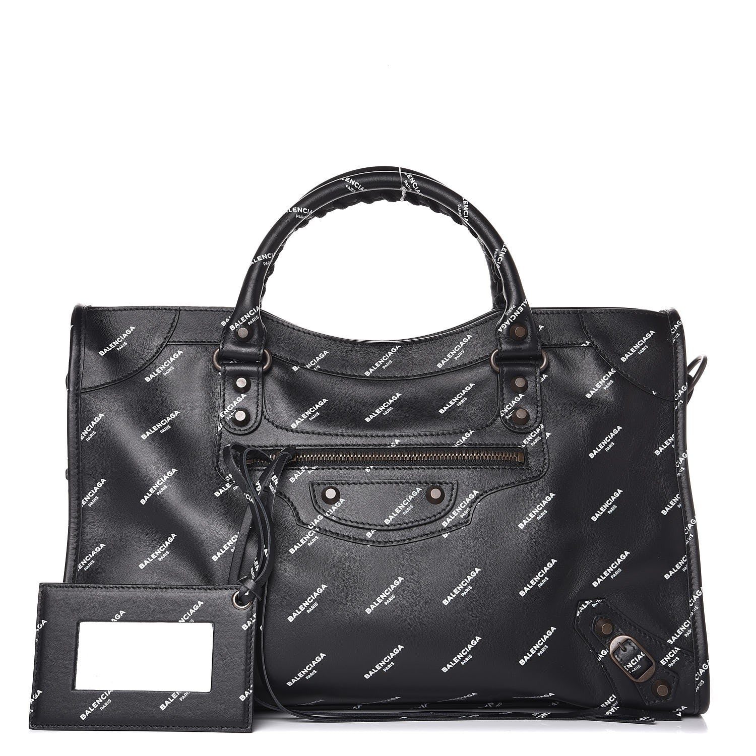 Balenciaga Veau Allover Logo Classic Hardware City Black White 1 of 8