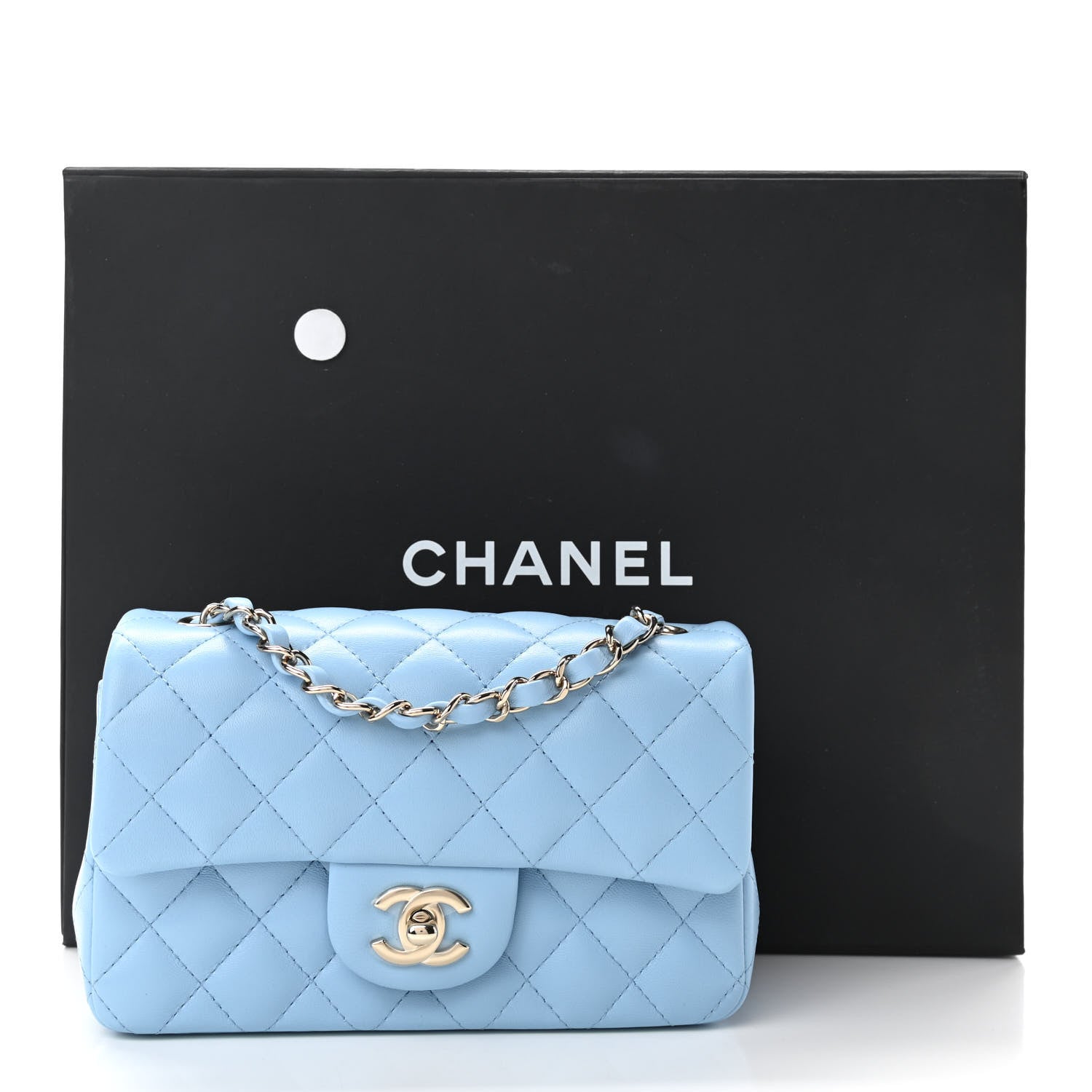 Chanel Lambskin Quilted Mini Rectangular Flap Light Blue 10 of 10