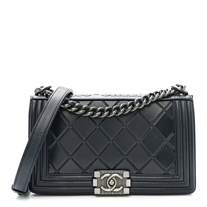 Chanel Calfskin Embossed Medium Paris Salzburg Boy Flap Navy 1 of 10