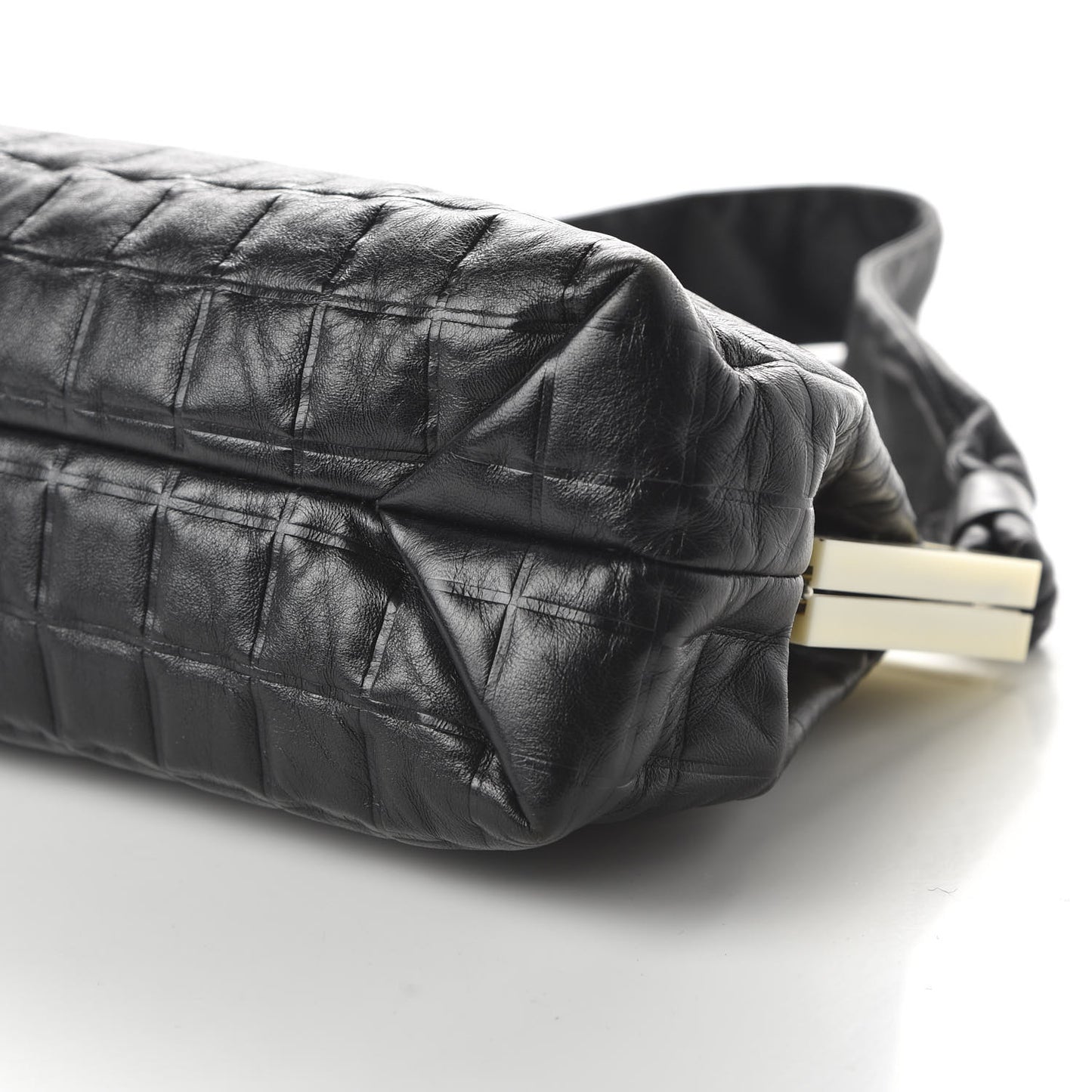 Lambskin Chocolate Bar Quilted Frame Shoulder Bag Black