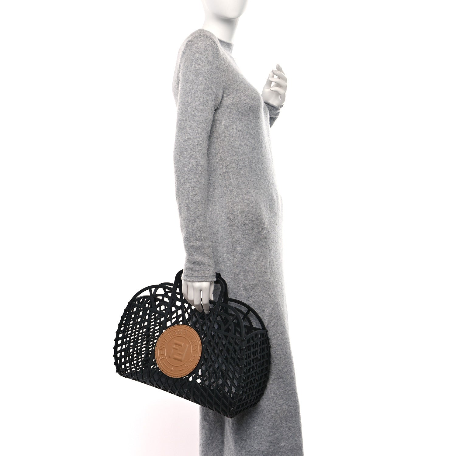 Fendi Recycled Plastic Vitello Liberty Matte Medium Fendi Basket Black Miele Scuro 2 of 12