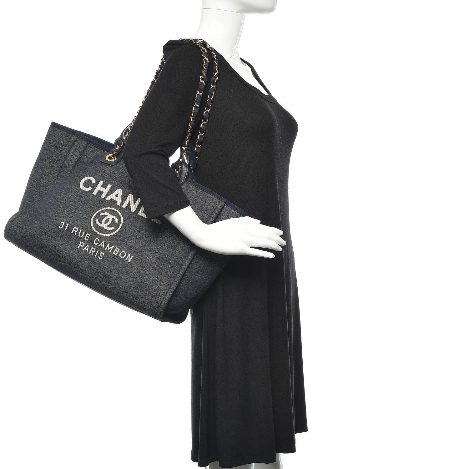 Chanel Denim Large Deauville Tote Dark Blue 2 of 15