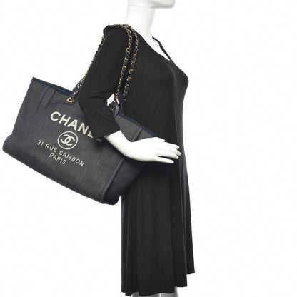 Chanel Denim Large Deauville Tote Dark Blue 2 of 15