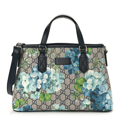 Gucci GG Supreme Monogram Blooms Small Zippered Tote Blue 1 of 11