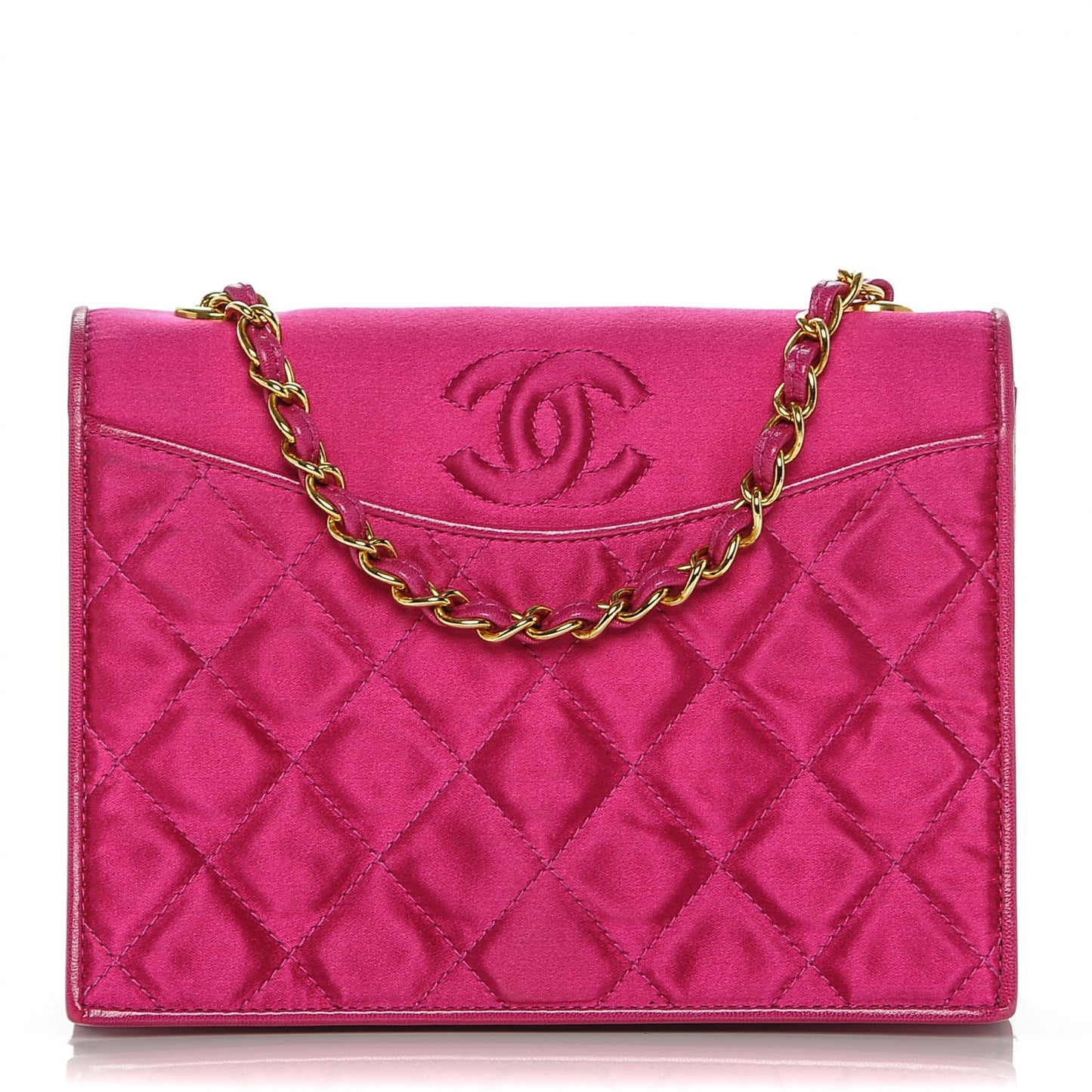 Satin Quilted Small Single Flap Pink