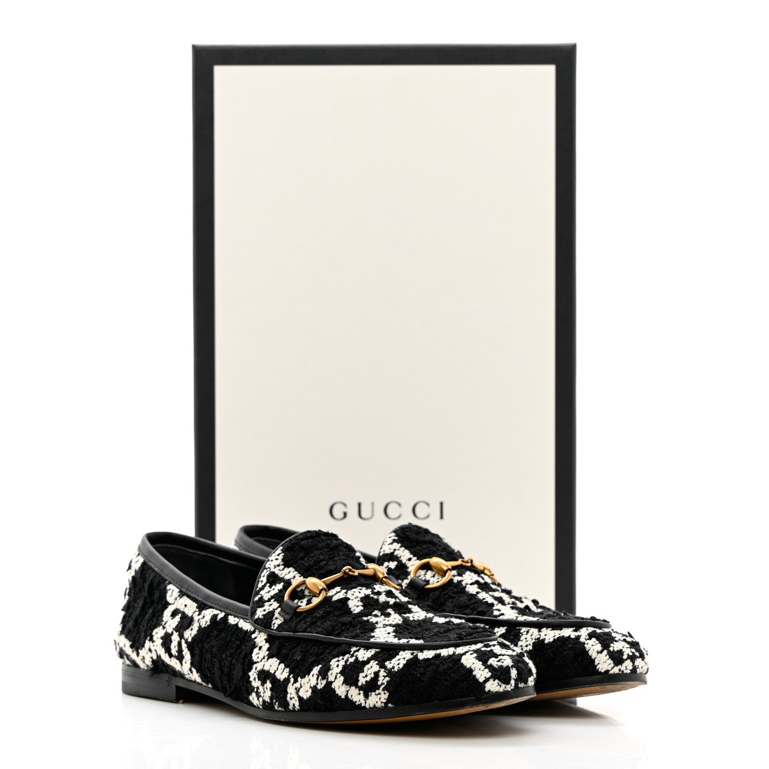Gucci Tweed GG Monogram Horsebit Womens Jordaan Loafers 36.5 Black Natural 18 of 18