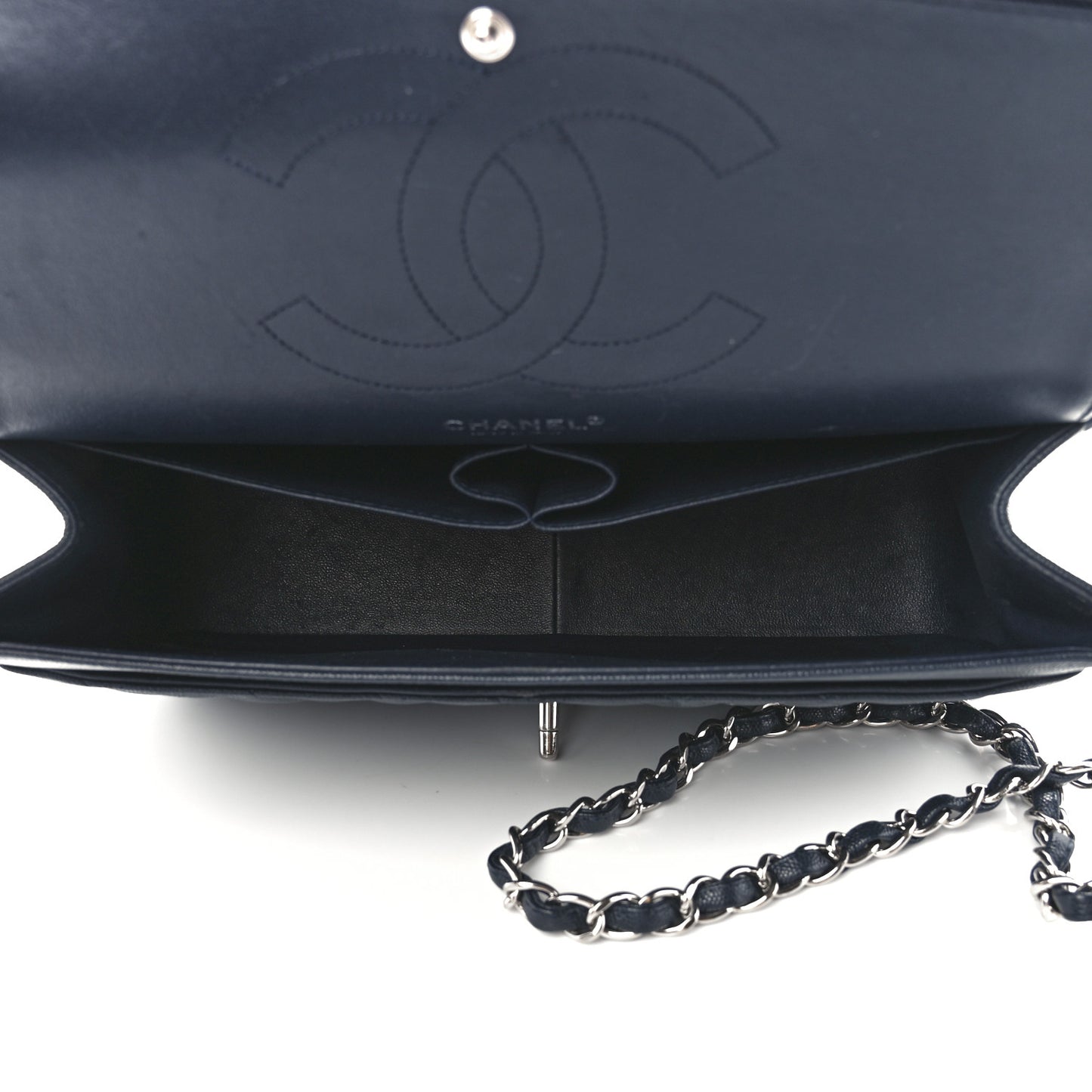 Caviar Quilted Jumbo Double Flap Navy Blue