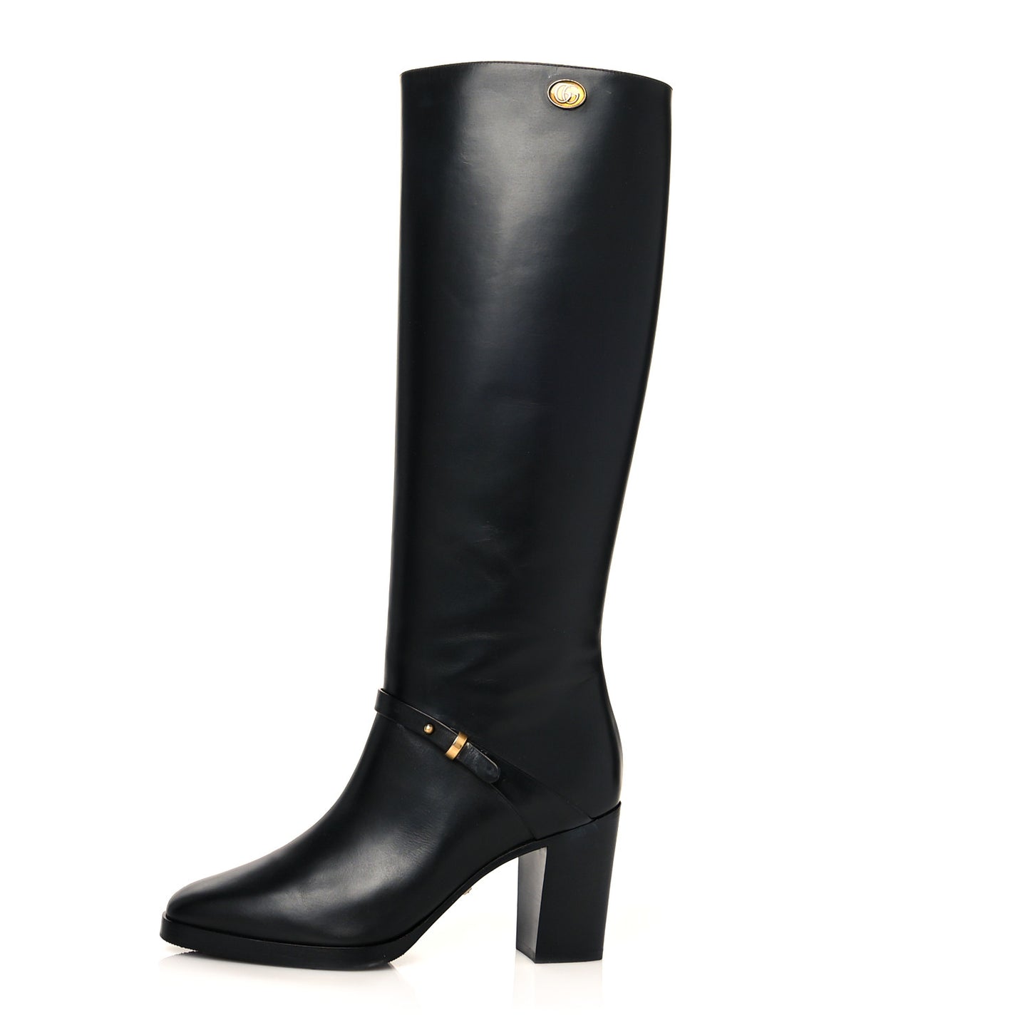 Calfskin Double G Knee High Boots 36 Black