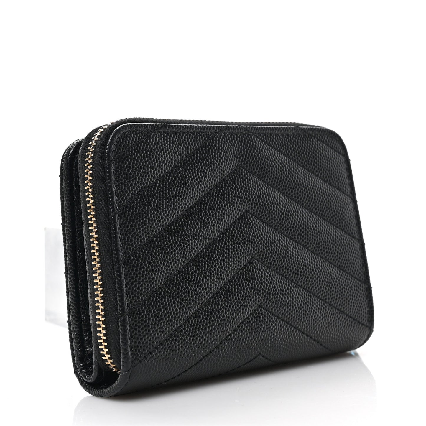 Grain De Poudre Matelasse Chevron Monogram Compact Zip Around Wallet Black