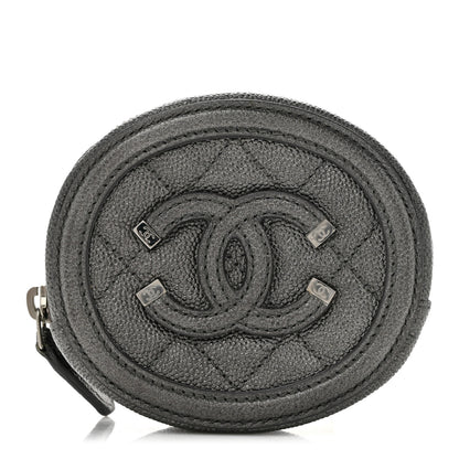 Chanel Metallic Caviar Quilted Filigree Zip Around Classic Coin Purse Dark Silver 1 of 7