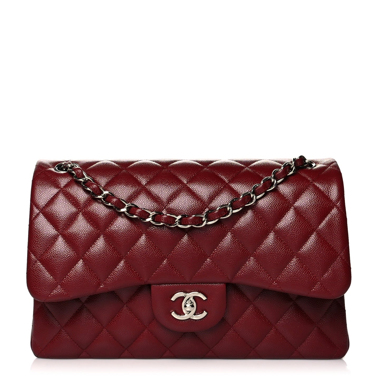Caviar Quilted Jumbo Double Flap Dark Red