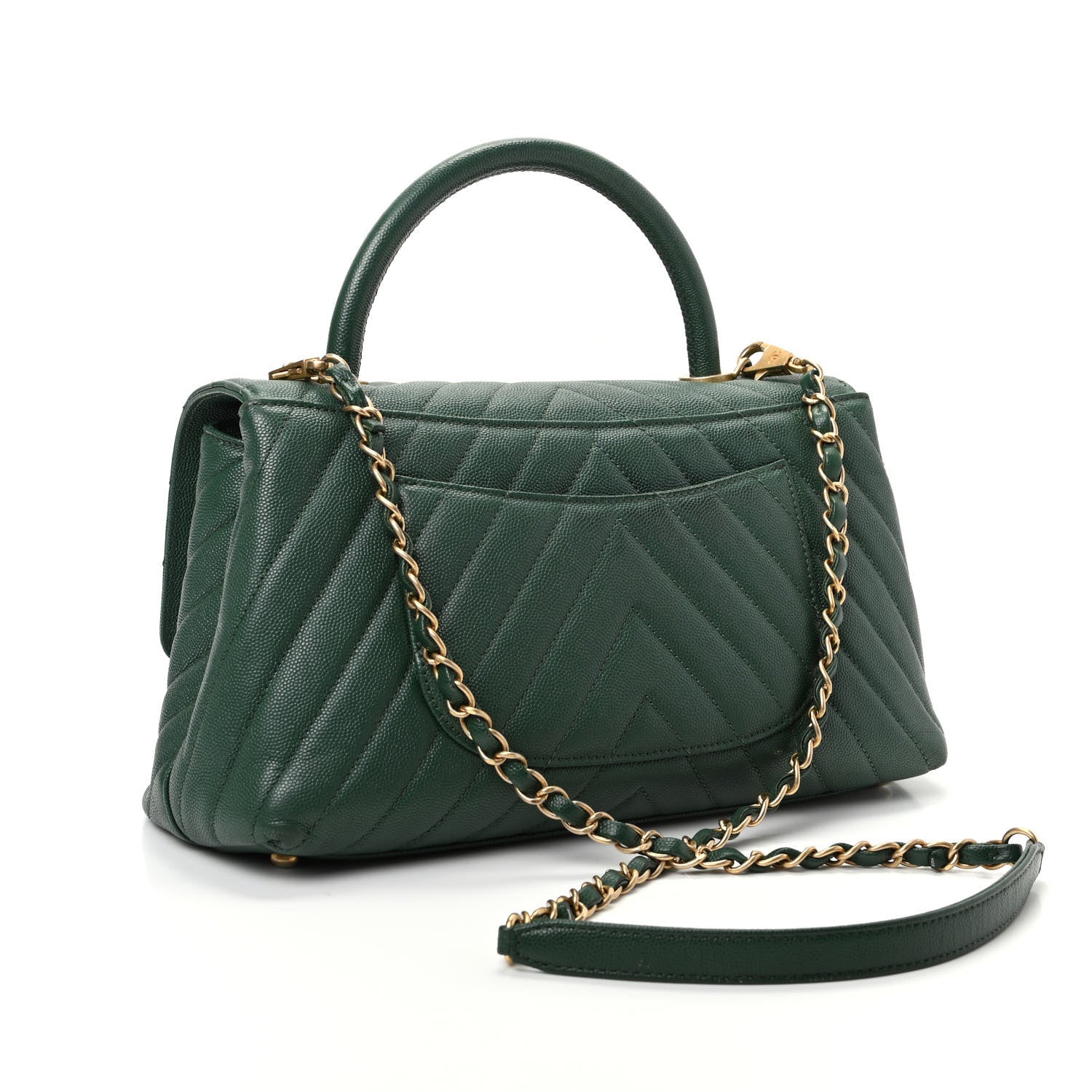 Chanel Caviar Chevron Chevron Quilted Small Coco Handle Flap Green 3 of 9