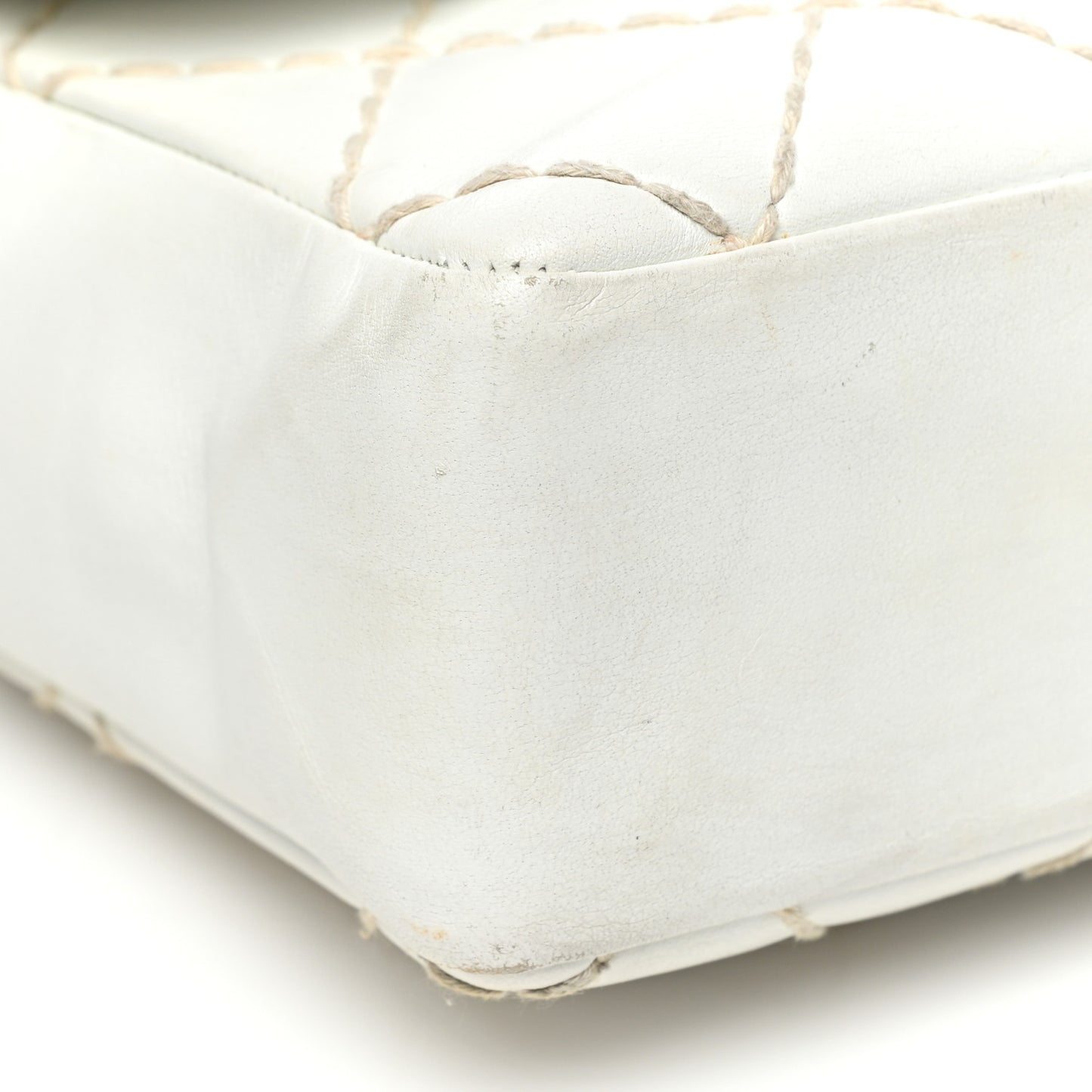 Calfskin Quilted Medium Wild Stitch Flap White
