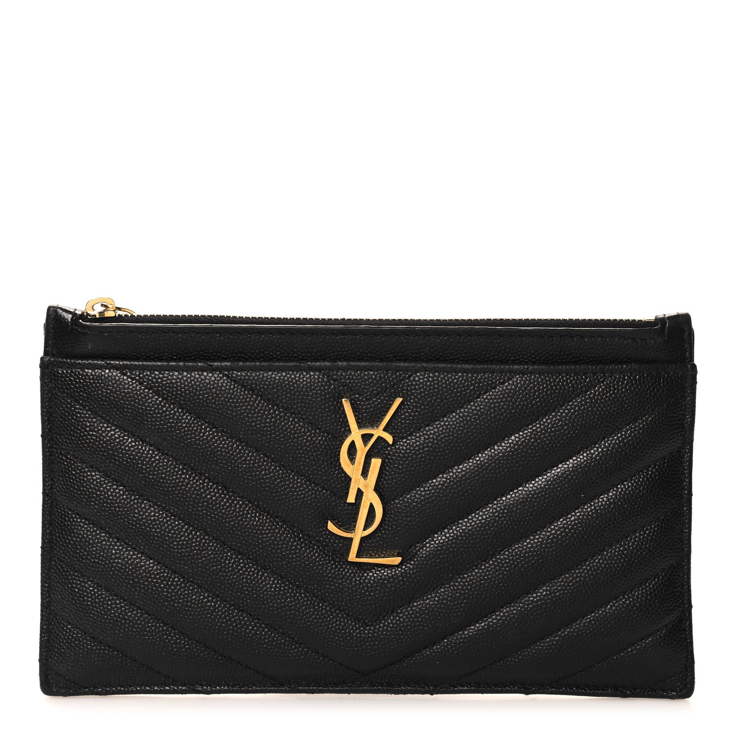 Saint Laurent Grain De Poudre Chevron Monogram Bill Pouch Black 1 of 7