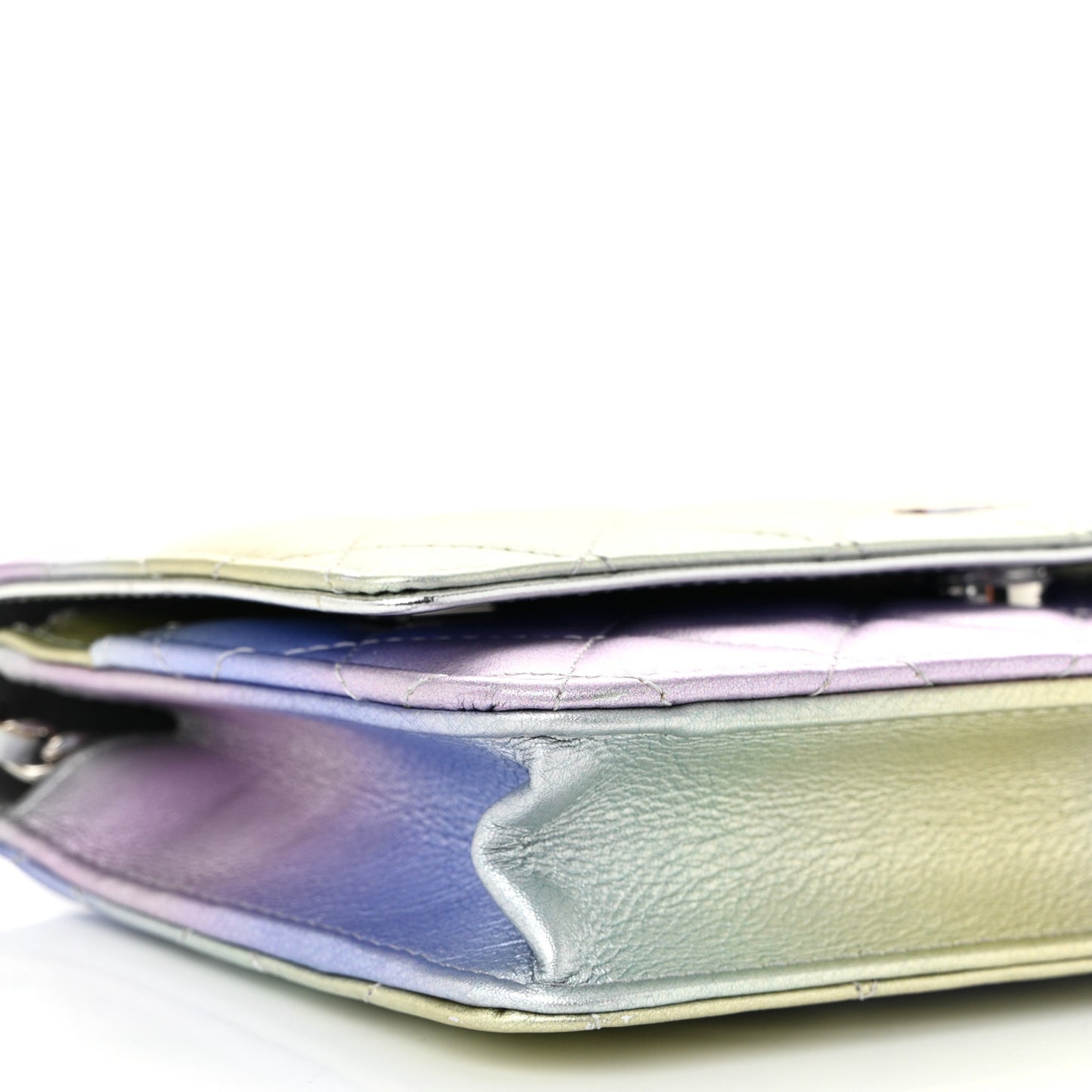 Gradient Metallic Calfskin Quilted Wallet On Chain WOC Silver Blue Yellow Purple