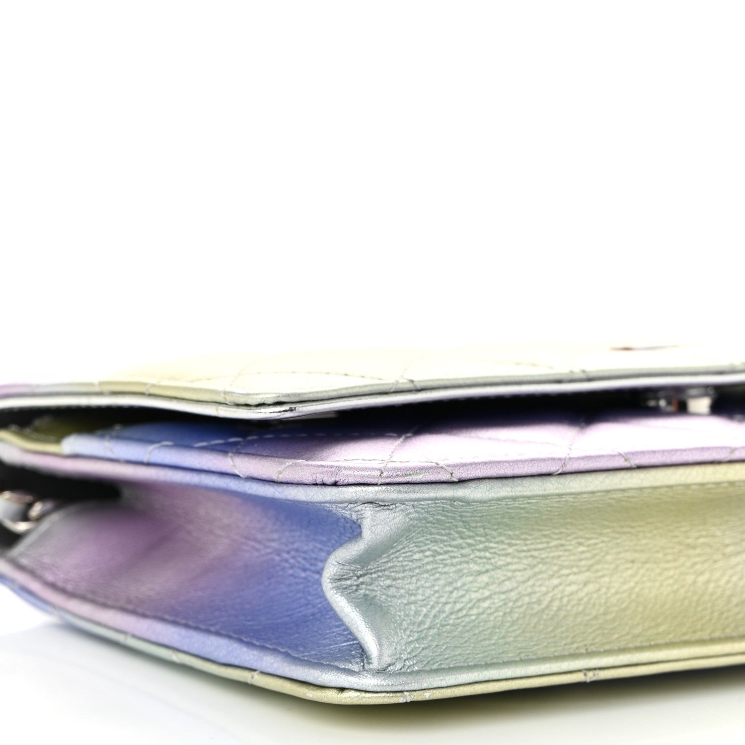 Chanel Gradient Metallic Calfskin Quilted Wallet On Chain WOC Silver Blue Yellow Purple 10 of 12