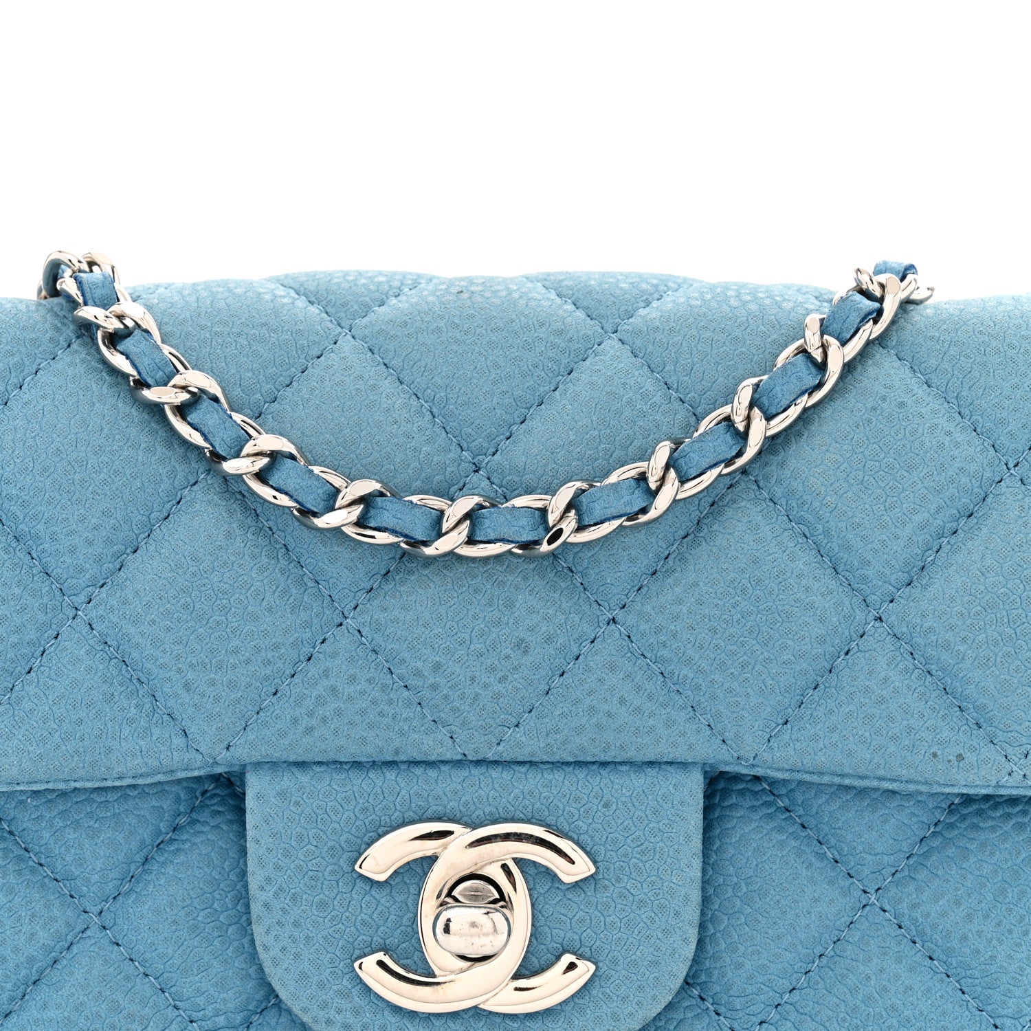 Chanel Iridescent Caviar Quilted Extra Mini Flap Light Blue 9 of 13