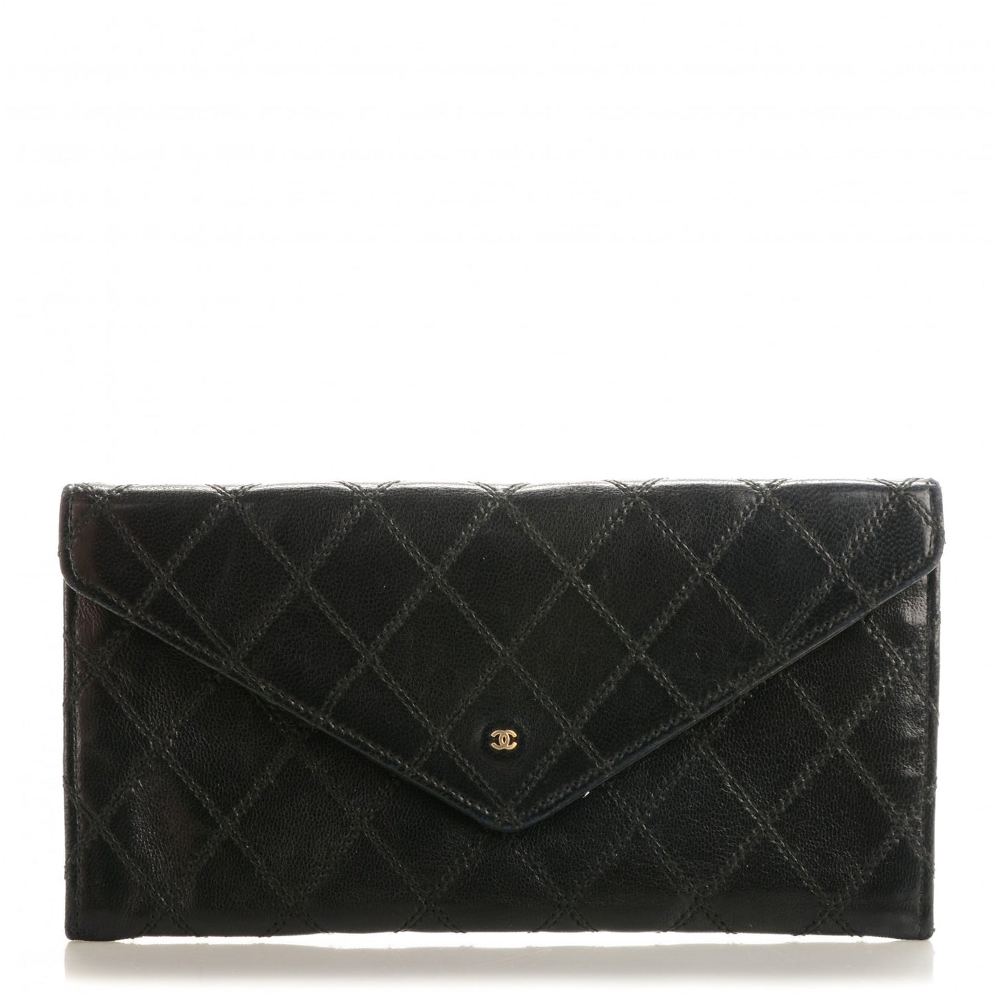 Lambskin Diamond Stitched Long Flap Wallet Black