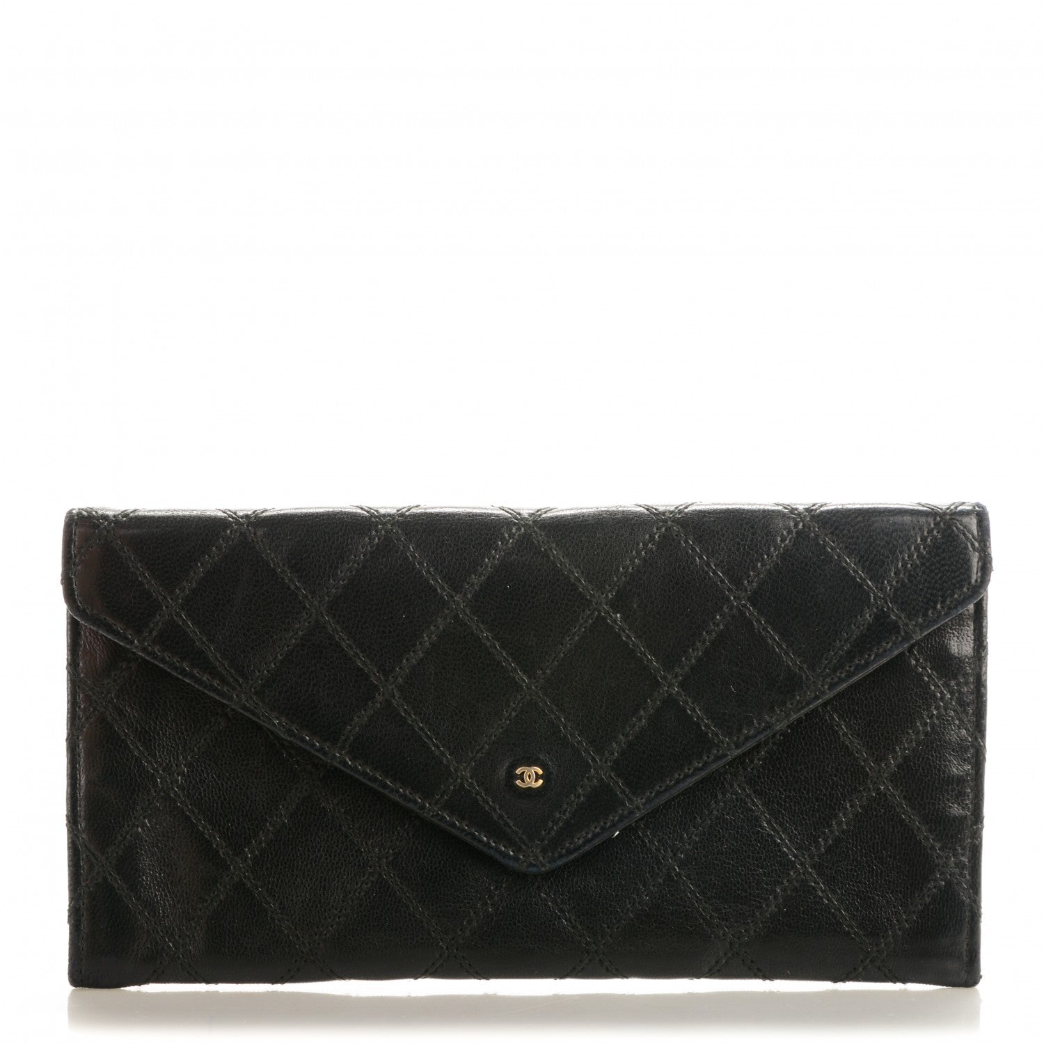 Chanel Lambskin Diamond Stitched Long Flap Wallet Black 1 of 8