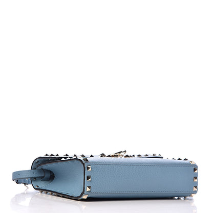 Valentino Garavani Pebbled Calfskin Medium Rockstud Flip Lock Crossbody Bag Light Blue 4 of 10
