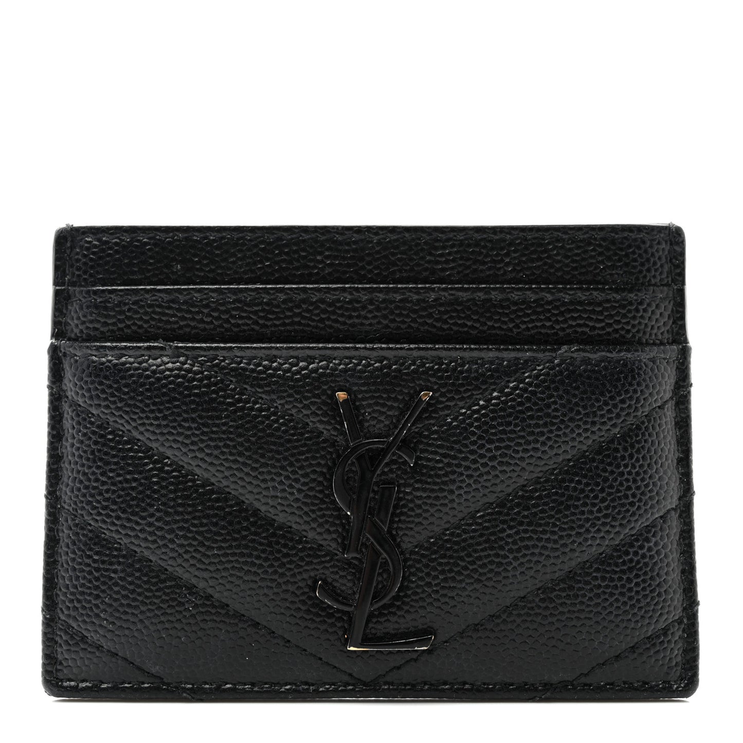 Grain De Poudre Matelasse Chevron Monochrome Monogram Credit Card Case Black
