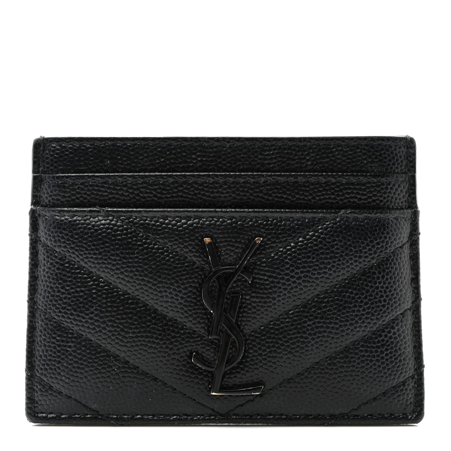 Saint Laurent Grain De Poudre Matelasse Chevron Monochrome Monogram Credit Card Case Black 1 of 12