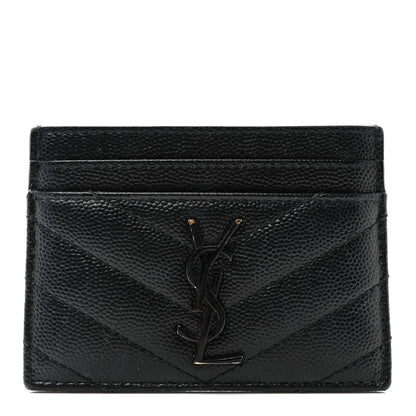 Saint Laurent Grain De Poudre Matelasse Chevron Monochrome Monogram Credit Card Case Black 1 of 12