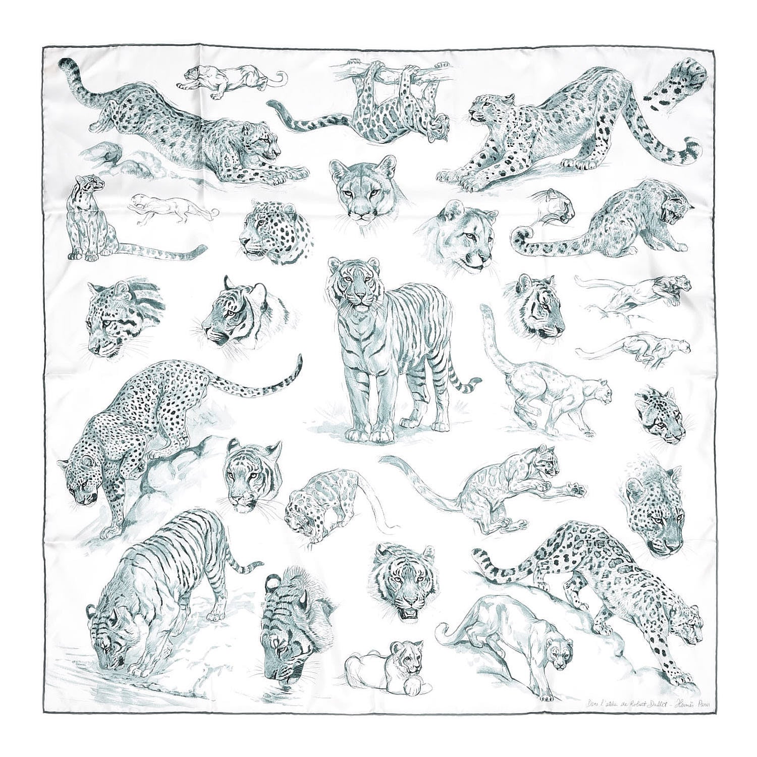 Hermes Silk Dans L' Atelier De Robert Scarf 90 White Vert Amande Vert 1 of 6