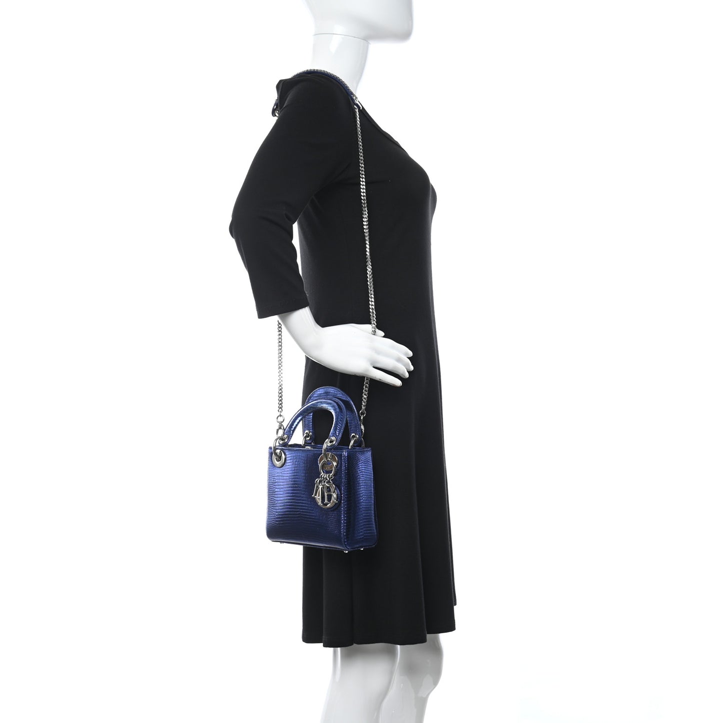 Metallic Lizard Mini Lady Dior Blue