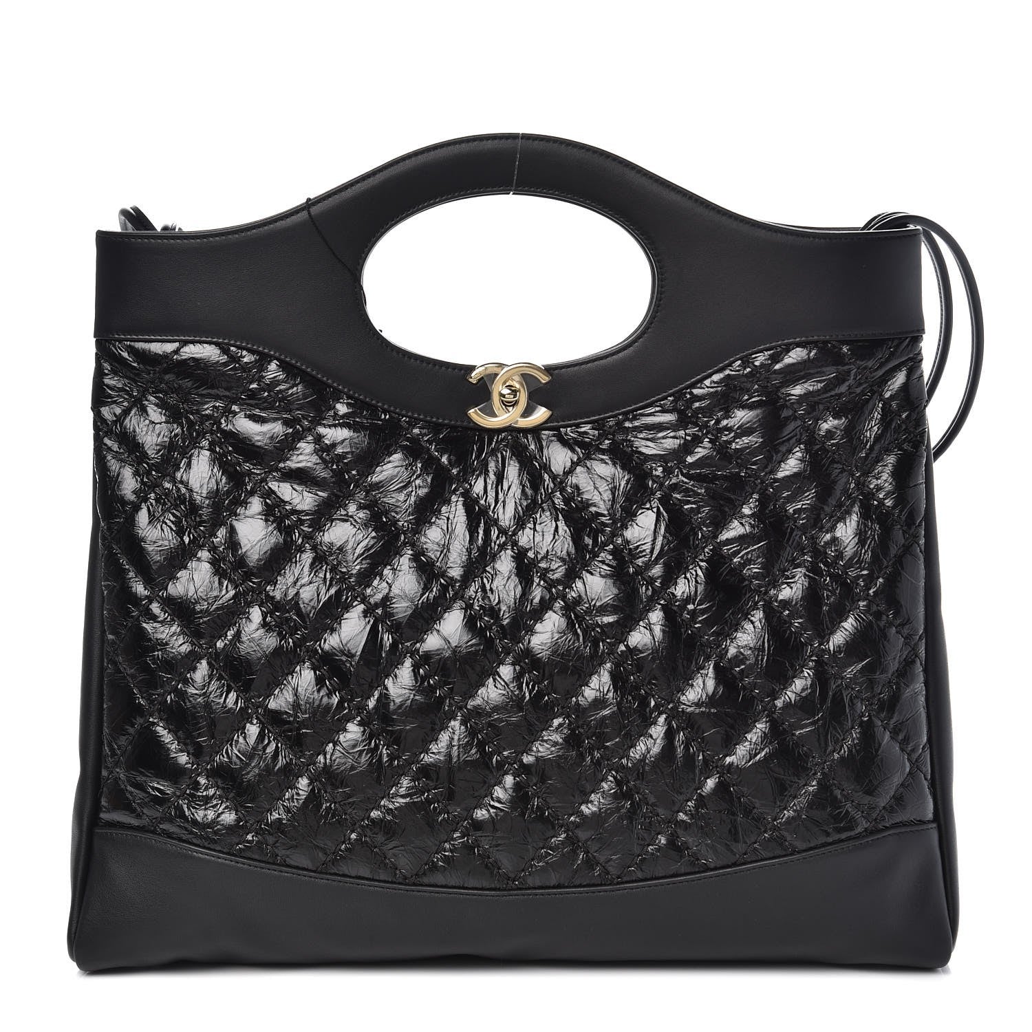 Chanel Crumpled Calfskin Quilted 31 Large Shopping Bag Black 1 of 8