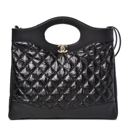 Chanel Crumpled Calfskin Quilted 31 Large Shopping Bag Black 1 of 8