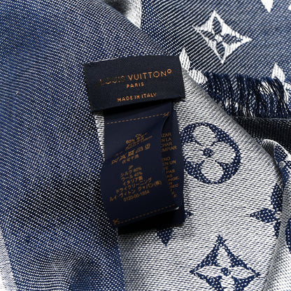 Louis Vuitton Silk Wool Monogram Denim Shawl Blue 3 of 6