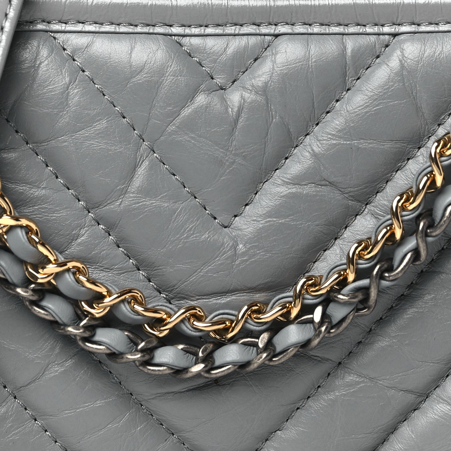 Aged Calfskin Chevron Quilted Small Gabrielle Hobo Grey