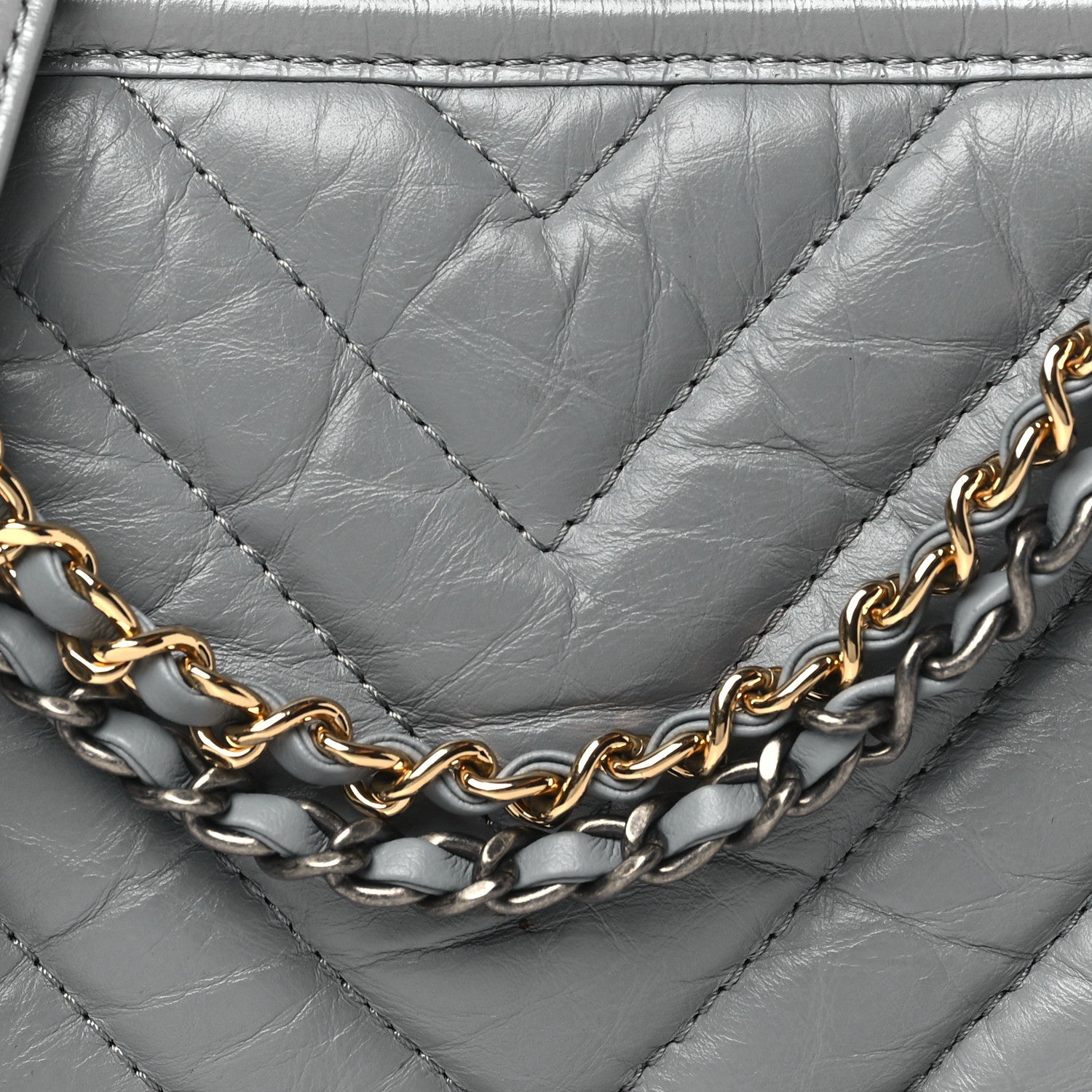 Chanel Aged Calfskin Chevron Quilted Small Gabrielle Hobo Grey 8 of 10