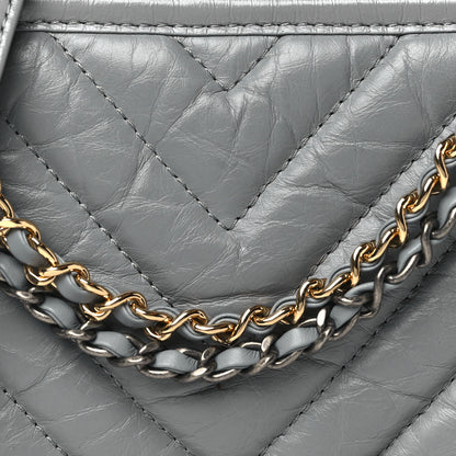 Chanel Aged Calfskin Chevron Quilted Small Gabrielle Hobo Grey 8 of 10