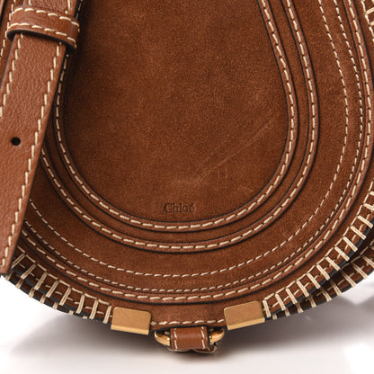Chloe Suede Calfskin Stitched Small Marcie Round Crossbody Bag Tan 9 of 9