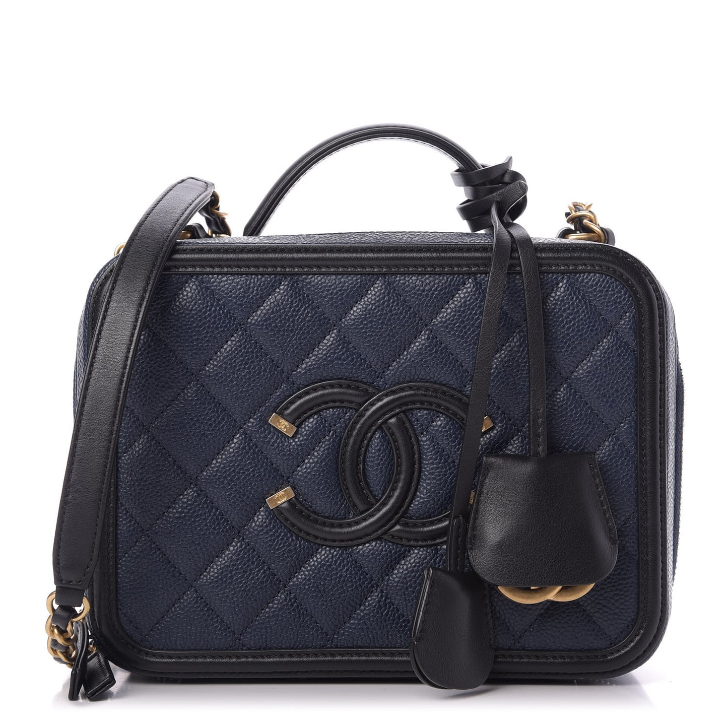 Caviar Quilted Medium CC Filigree Vanity Case Navy Black
