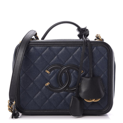 Chanel Caviar Quilted Medium CC Filigree Vanity Case Navy Black 1 of 10