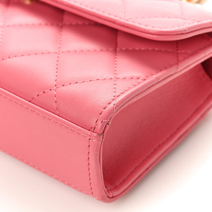 Chanel Lambskin Pearl Enamel Quilted Pearly Girl Handle Flap Phone Holder With Chain Pink 9 of 9