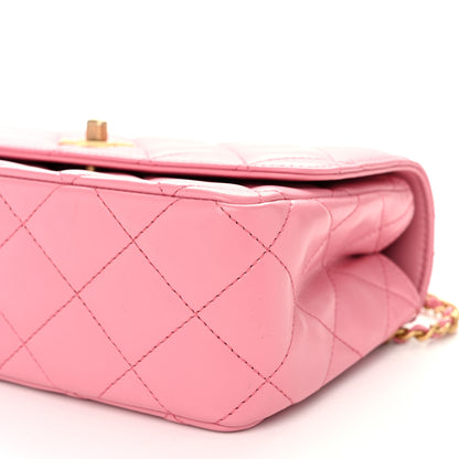 Chanel Lambskin Metal Quilted Twist Top Handle Flap With Chain Light Pink 10 of 11