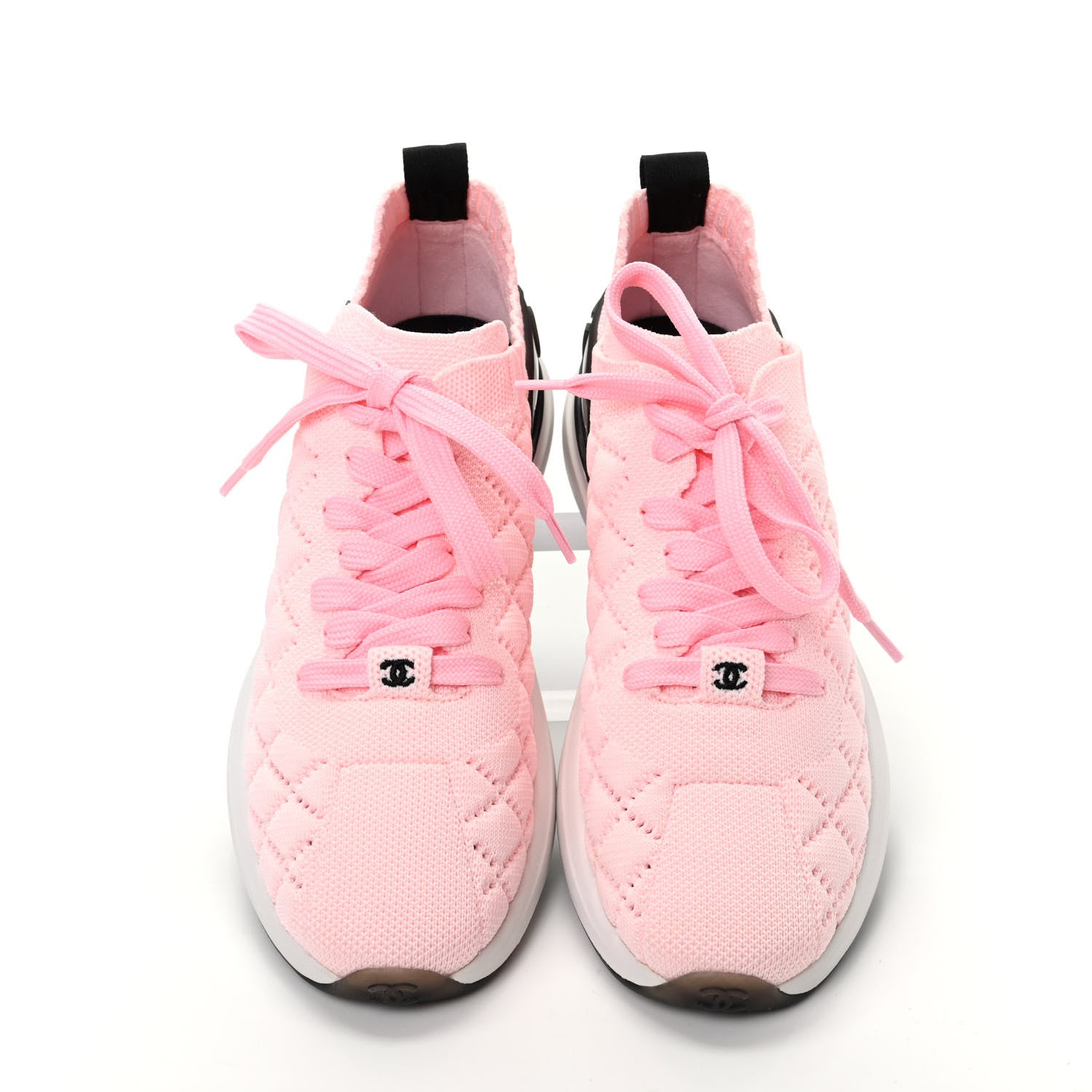 Chanel Mixed Fibers Quilted Womens CC Sneakers 38 Pink 5 of 10