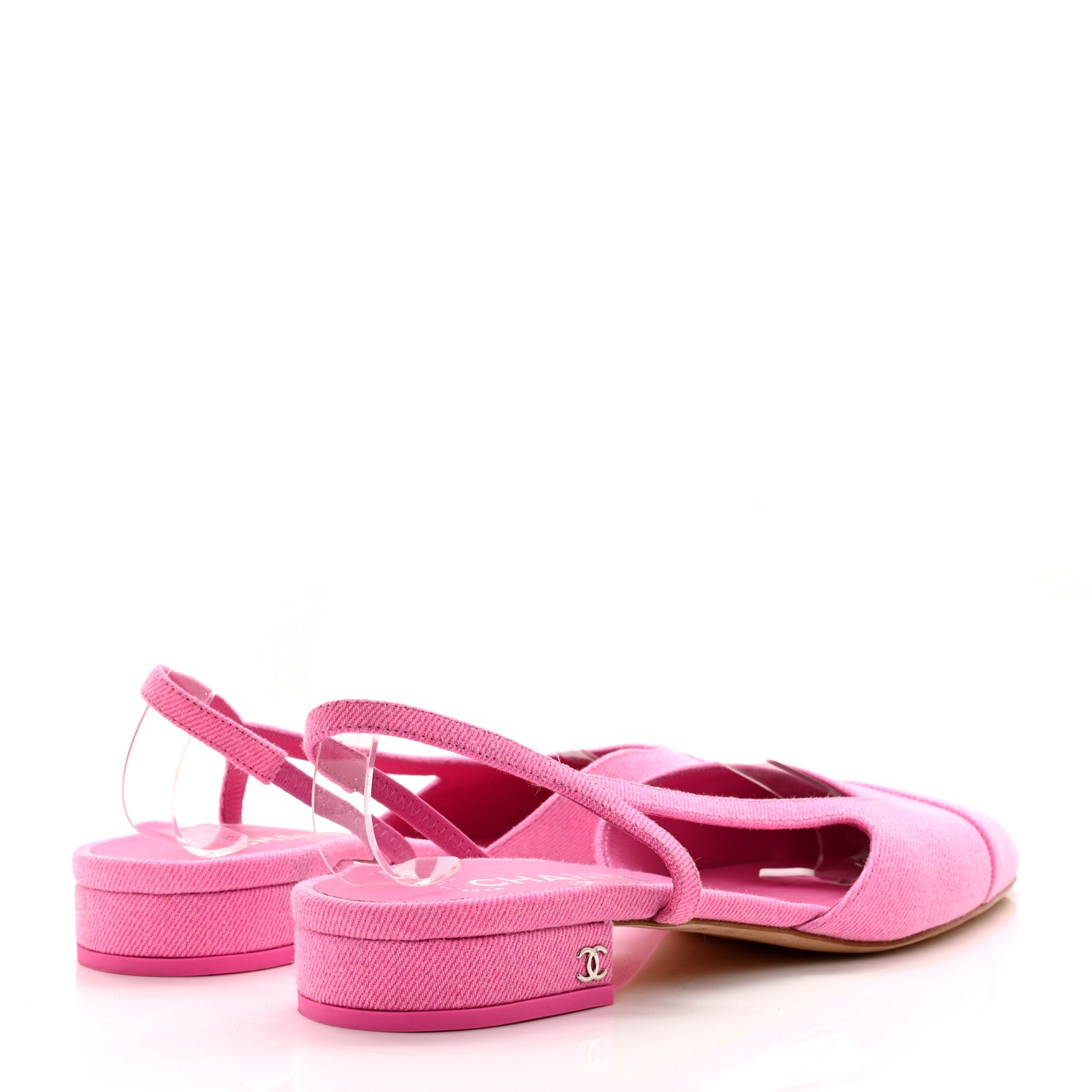 Chanel Denim Cap Toe CC Slingback Flat 40 Neon Pink 4 of 8